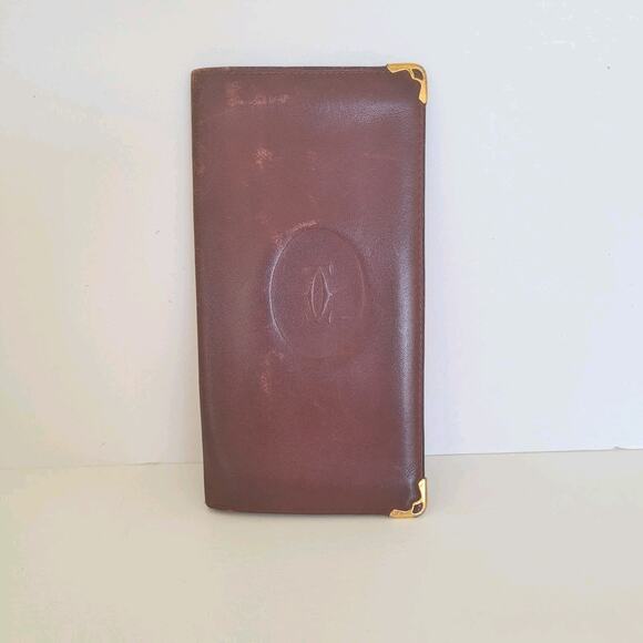 Cartier Vintage Bifold Leather Bordeaux Red Wallet Large Credit Card Checkbook - Picture 1 of 12